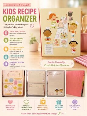 Source Unknown Kids Recipe Organizer Binder - Cream & Pink